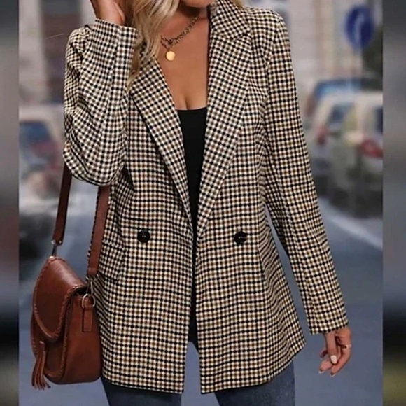 RACHEL ZOE Double Breasted Glen Plaid Open Front Longline Blazer Jacket - Picture 2 of 12